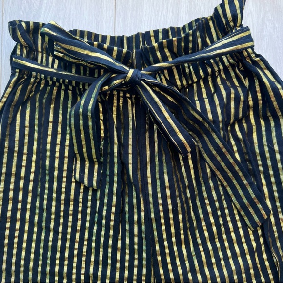 ASOS Petite Gold Metallic Stripe Bandeau Tube Top with Paper-bag High Waist Pant - Picture 11 of 15